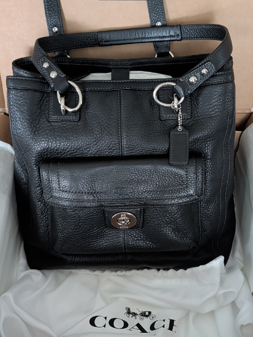 Coach "Penelope" (F19264) Black Soft Pebbled Leather Tote EUC